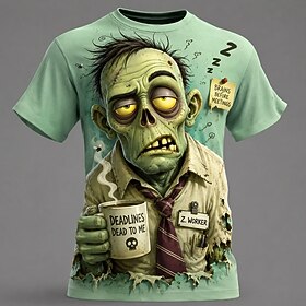 Halloween Men's Skull Zombies Bone T Shirt Short Sleeve T shirt 3D Print Crew Neck Shirt Gothic Street Dark Party Blue Green 1# Green 2# All Seasons Clothing A