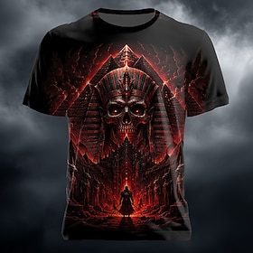 Halloween Men's Optical Illusion Cool Skulls 3D T Shirt Short Sleeve T shirt 3D Print Crew Neck Shirt Exaggerated Designer Horror Club Party Street Black 1 Bla