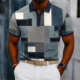 Men's Geometic Line Polo Shirts Short Sleeve Polo Shirts Collared Shirts Casual Athleisure 3D Print Buttons Breathable Mesh Summer Spring 1# 2# 3#