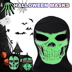 Glow in the Dark Skull Mask Halloween Balaclava for Men Women, Scary Ghost Full Face Mask for Cosplay Costume Party, Luminous Tactical Outdoor Windproof Neck G