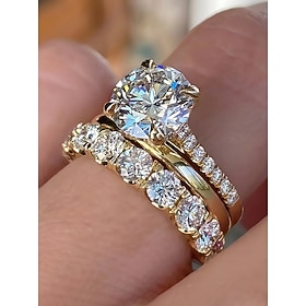 Women's Gold Tone Alloy Cubic Zirconia Ring Set, 3 Piece Stackable Rings with Sparkling Diamond Look Stones, Elegant Jewelry for Wedding, Party, Anniversary, E