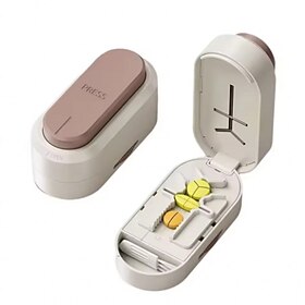 Portable Pill Cutter with Storage Container, Precision Tablet Splitter for 1/2, 1/3 and 1/4 Pieces, Travel Pill Box with Alignment Guide and Safety Blade for P