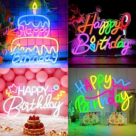 Happy Birthday Neon Sign for Wall Decor, USB Powered Dimmable LED Neon Light, Hanging Birthday Party Backdrop Decorations for Bedroom, Living Room, Dining Room