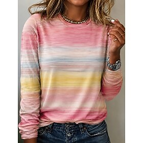 Women's T Shirt Print Graphic Abstract Vintage Fashion Stylish Long Sleeve Crew Neck Regular Tops Casual Daily Pink Rose Pink Summer Spring Fall