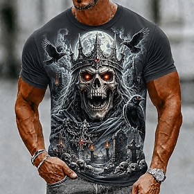 Halloween Men's Skull T Shirt Short Sleeve T shirt 3D Print Crew Neck Shirt Dark Casual Daily Street Blue Black 1 Black Summer Spring Clothing Apparel S M L XL