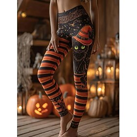 Halloween Women's Leggings Elegant Punk Vacation Full Length High WaistPantsHalloween Graphic Cat Pumpkin Print Comfortable Stretchy Casual Daily Home Black Sp