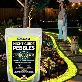 1000 PCS Glow in the Dark Pebbles, Solar Powered Luminous Stones for Outdoor Garden Walkway, Non-Toxic Decorative Rocks for Fish Tank, Aquarium, Potted Plants,