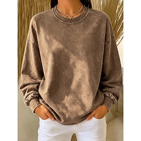 Women's Washed Cotton 100% Cotton Pullover Sweatshirt Sweatshirts Vintage Sports Fashion Long Sleeve Crew Neck Regular Tops Black Army Green Dark Gray Rose Red