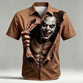 Halloween Men's Creepy Clown Halloween Button Down Shirt Casual Shirt Button Up Shirt Short Sleeve Casual Streetwear Vacation Carnival Summer Collared Shirts B