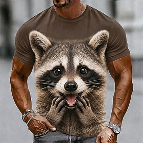 Men's Animal T Shirt Short Sleeve T shirt 3D Print Crew Neck Shirt Funny Casual Daily Street White Black Brown Summer Spring Clothing Apparel S M L XL 2XL 3XL