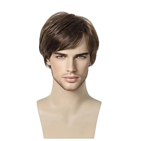 Galactic Bounty Hunter Men's Short Brown Side-Part Cosplay Halloween Wig