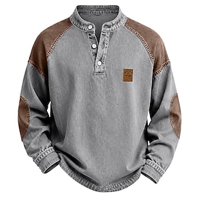 DenimTone™️Men's T Shirt Henley Shirt Acid Wash Shirt Tee Top Long Sleeve Plain Vintage Streetwear Casual Color Block Raglan Sleeves Henley Casual Home Street