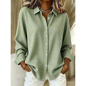 Women's Shirt Buttons Print Graphic Plaid Vintage Stylish Modern Long Sleeve Shirt Collar Regular Tops Casual Daily Blue Green Spring Fall