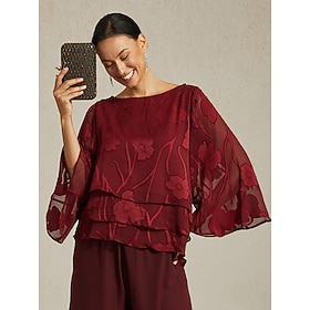 Women's Lace Shirt Blouse Dressy Tops Chiffon Tops Asymmetric Hem Solid Color Floral Elegant Stylish Casual Half Sleeve Flutter Sleeve Boat Neck Regular Tops D