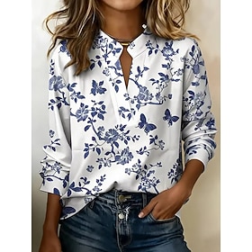 Easter Women's Shirt Print Ombre Floral Graphic Vintage Stylish Long Sleeve V Neck Long Tops Casual Daily Holiday Pink Beige Light Blue Summer Spring