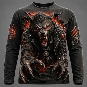 Halloween Men's Animal Ugly Animals T Shirt Long Sleeve T shirt 3D Print Crew Neck Shirt Fashion Exaggerated Casual Daily Street White Black Brown Summer Sprin