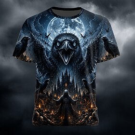Halloween Men's Skull Crow Castle Wizard T Shirt Short Sleeve T shirt 3D Print Crew Neck Shirt Gothic Street Dark Party Black 1 Black 2 All Seasons Clothing Ap