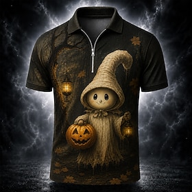 Halloween Men's Pumpkin Polo Shirts Zip Polo Short Sleeve Turndown Casual / Sporty Casual Daily Sports  Outdoor 3D Print Spring  Summer 1# 2# 3#