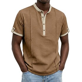 Men's T Shirt Tee Top Short Sleeve Short Sleeves Henley Summer Spring All Seasons Plain Textured Fashion Designer Basic Plain Casual Vacation Street White Blac