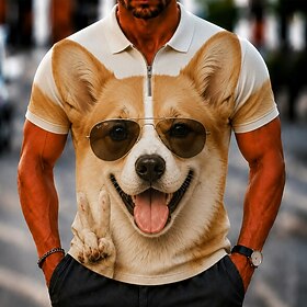 Men's Animal 3D Cartoon Polo Shirts Zip Polo Short Sleeve Turndown Casual / Sporty Casual Daily Sports  Outdoor Zipper 3D Print Summer Spring Fall 1# 2# 3#