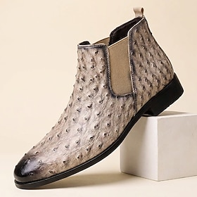 Men's Gray Chelsea Ankle Boots, Pointed Toe Pull-On Dress Boots for Stylish Men, Parties, Office, Evening Events and Smart Casual Wear
