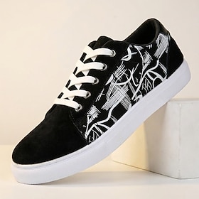 Baskets décontractées à lacets pour homme, noires et blanches, style streetwear bas, idéales pour les jeunes, le campus, le skate, les voyages et le quotidien.