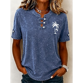 Women's Washed Cotton 100% Cotton Henley Shirt Vintage Fashion Stylish Short Sleeve Long Tops Casual Beach Blue Pink Grey Summer Spring