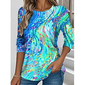 Women's T Shirt Print Graphic Abstract Vintage Fashion Stylish Long Sleeve Crew Neck Round Neck Long Tops Casual Daily Purple Green Gray Summer Spring Fall Win