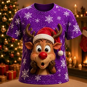 Christmas Women's T Shirt Print Graphic Reindeer Vintage Stylish Casual Short Sleeve Crew Neck Regular Tops Casual Daily Weekend Red Purple Green Summer Spring