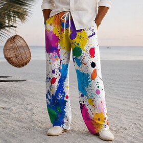 Men's Geometric Bohemian Trousers Casual Pants Pants Trousers Mid Waist Ethnic Vintage Retro Casual Home Outdoor Drawstring Elastic Waist Wide Leg Summer Sprin