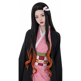 Demon Sister Long Black Orange Ombre Wavy Cosplay Halloween Wig