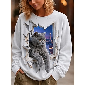 Women's Pullover Sweatshirt Print Graphic Animal Fashion Casual Long Sleeve Crew Neck Round Neck Regular Tops Casual Street Dailywear Blue White Yellow Pink Gr