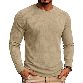 Men's T Shirt Tee Top Long Sleeve Shirt Long Sleeve Crew Neck Fall Winter Solid Color Streetwear Stylish Leisure Jacquard Warm Daily Outdoor Vacation White Bl
