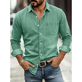 DenimTone™ Men's Shirt Casual Shirt Button Up Shirt Acid Wash Shirt Blue Black Light Green Burgundy Navy Blue Long Sleeve Plain Shirt Collar Casual Daily Front
