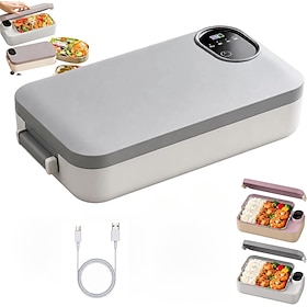 Portable Electric Lunch Box with Self Heating, 900ml Stainless Steel Food Warmer for Adults, Cordless Rechargeable Heated Lunch Box with Temperature Display, N