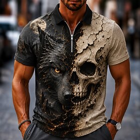 Halloween Men's Graphic Polo Shirts Zip Polo Short Sleeve Turndown Casual / Sporty Casual Daily Sports  Outdoor 3D Print Spring  Summer 1# 2# 3#