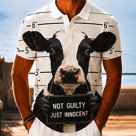 Men's 3D Cartoon Cows Hawaiian Polo Shirts Short Sleeve Polo Shirts Lapel Casual Resort Athleisure 3D Print Buttons Breathable Mesh Summer Spring 1# 2# 3#