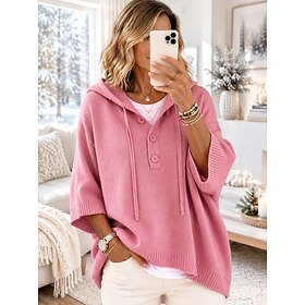 Women's Pullover Sweater Jumper Knit Sweater Streetwear Ribbed Hooded Hooded Half Sleeve Regular Tops Knit Daily Outdoor Going out Blue White Fall Winter