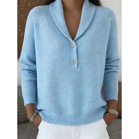 Women's Pink Shawl Collar Sweater - Long Sleeve Button Up Knit Pullover Casual Blouse