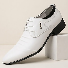 Men's White Oxford Dress Shoes, Classic Business Formal Lace-Up Shoes, Elegant Office Wedding Footwear for Professionals, Grooms, Parties  Special Occasions