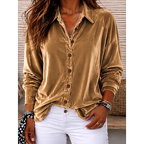 Women's Velvet Blouse Dressy Tops Ruched Patchwork Buttons Plain Elegant Vintage Ladies Long Sleeve Shirt Collar Long Tops Casual Daily Work Pink Purple Gold B