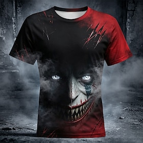 Halloween Men's Optical Illusion Creepy Clown 3D T Shirt Short Sleeve T shirt 3D Print Crew Neck Shirt Exaggerated Designer Horror Club Party Street Red 3 Blac