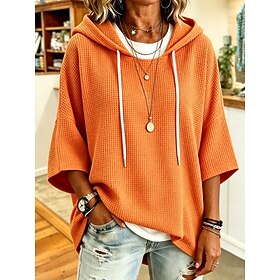 Women's Hoodies Patchwork Plain Fashion Casual 3/4 Length Sleeve Hooded Regular Tops Casual Street White Black Red Orange Spring Fall