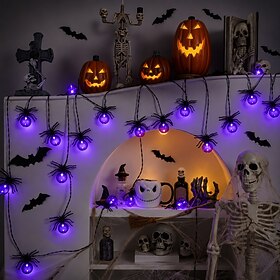 20 FT Halloween Spider String Lights, 40 LED Purple Globe Bulbs, USB or AAA Battery Box Powered Indoor Decorative Lights for Bedroom, Living Room, Bar, Haunted