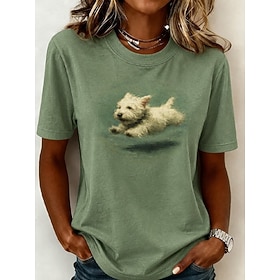 Women's T Shirt Color Block Print Graphic Animal Dog Vintage Stylish Classic Short Sleeve Crew Neck Long Tops Casual Daily Blue Ash Red Green Summer Spring