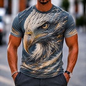 Men's Animal Eagle T Shirt Short Sleeve T shirt 3D Print Crew Neck Shirt Funny Casual Daily Street Gray 2# Light Grey Dark Gray Summer Spring Clothing Apparel