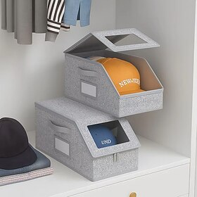 Foldable Baseball Cap Storage Box with Clear Window and Lid, Large Capacity Dustproof Hat Organizer Bin for Closet, Multifunctional Home Storage Container for