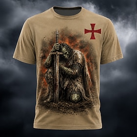 Halloween Men's Zombies Cross T Shirt Short Sleeve T shirt 3D Print Crew Neck Shirt Gothic Horror Street Dark Party Black 1 Khaki Army Green All Seasons Clothi