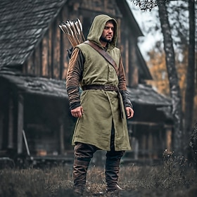 Retro Vintage Punk  Gothic Medieval Hooded Cloak Shawls Sleeveless Ranger Elven Solid Color Fancy Dress Men's Viking Fantasy Halloween Carnival Party Adults' T