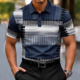 Men's Color Block Geometic Polo Shirts Short Sleeve Polo Shirts Collared Shirts Casual Athleisure 3D Print Buttons Breathable Mesh Summer Spring 1# 2# 3#